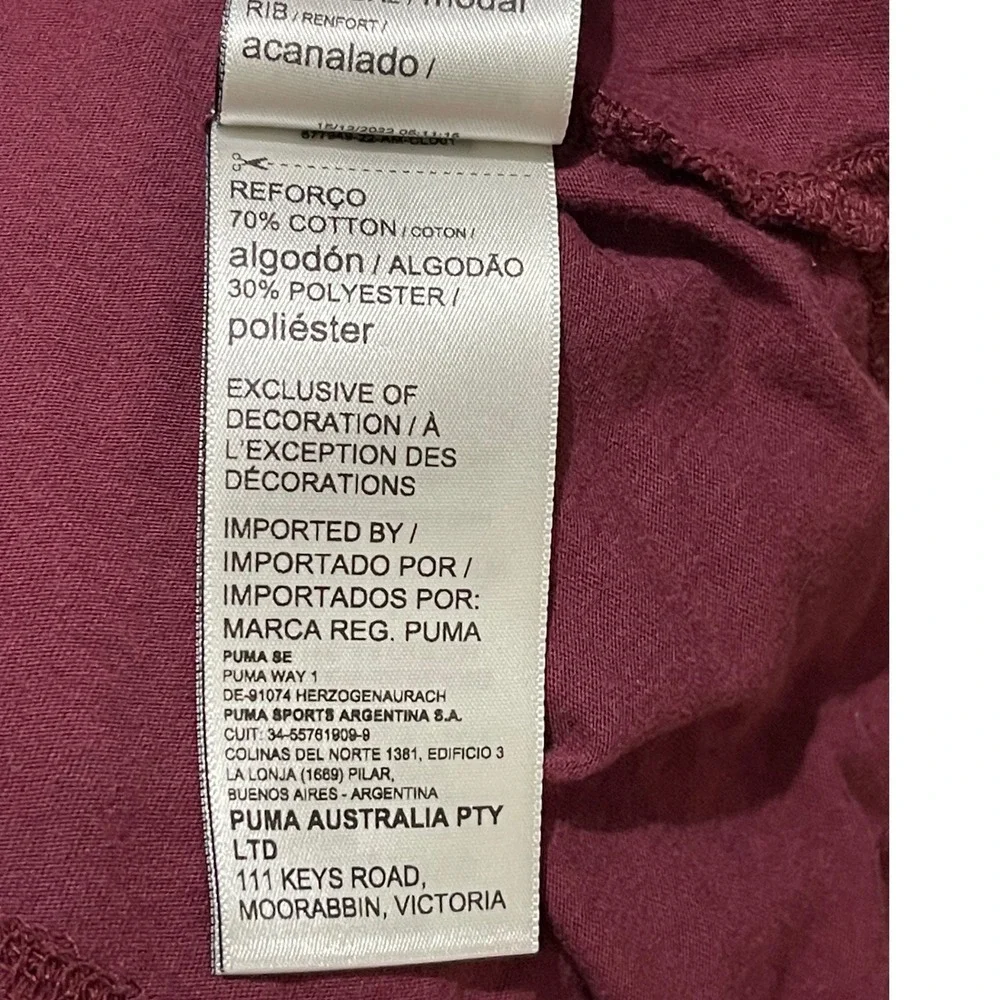 Puma Womens Boxy Pocket T-Shirt Burgundy Script Logo XL Short Sleeve-Retro - Picture 11 of 11